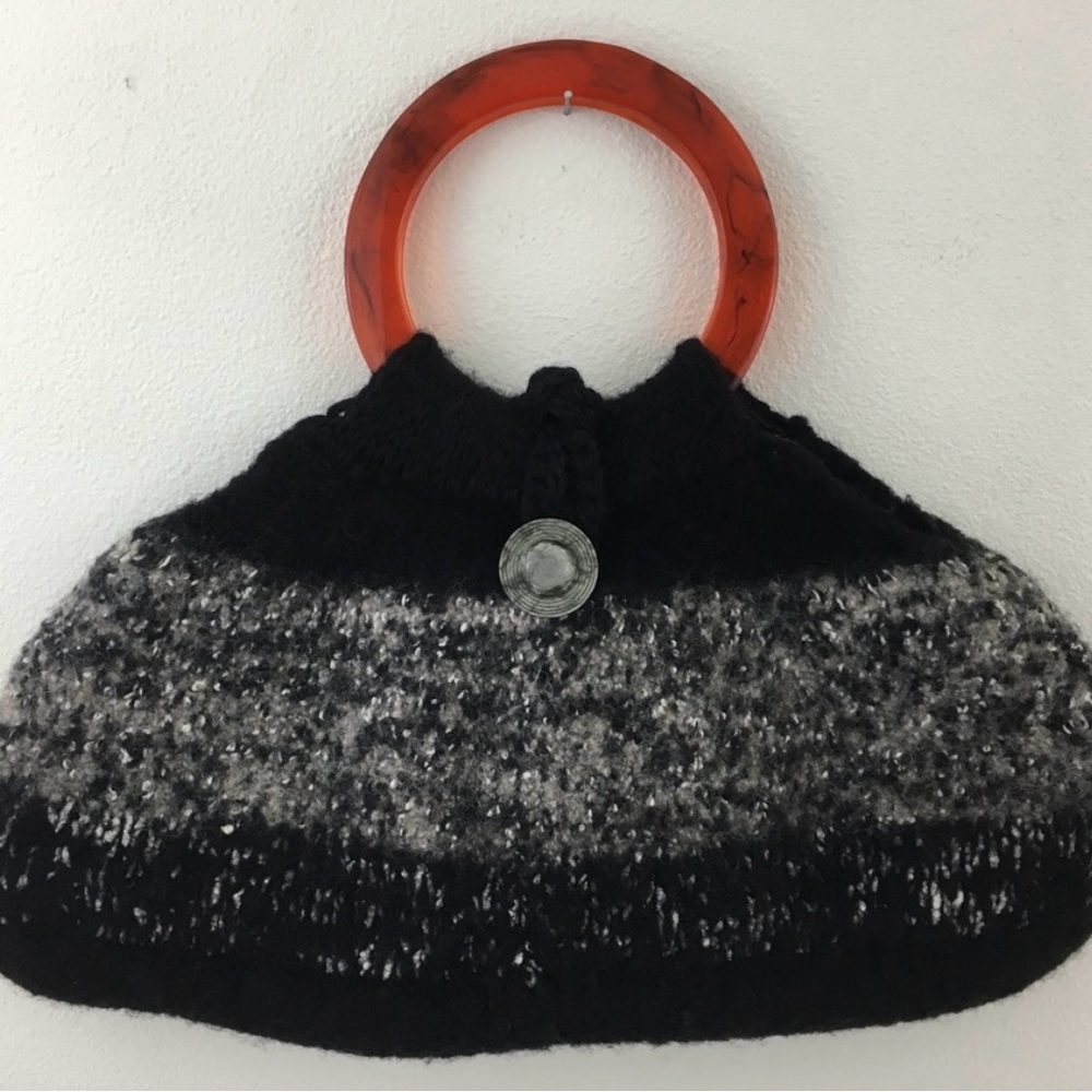 Knit Women's Bag with Orange Handle, EUC